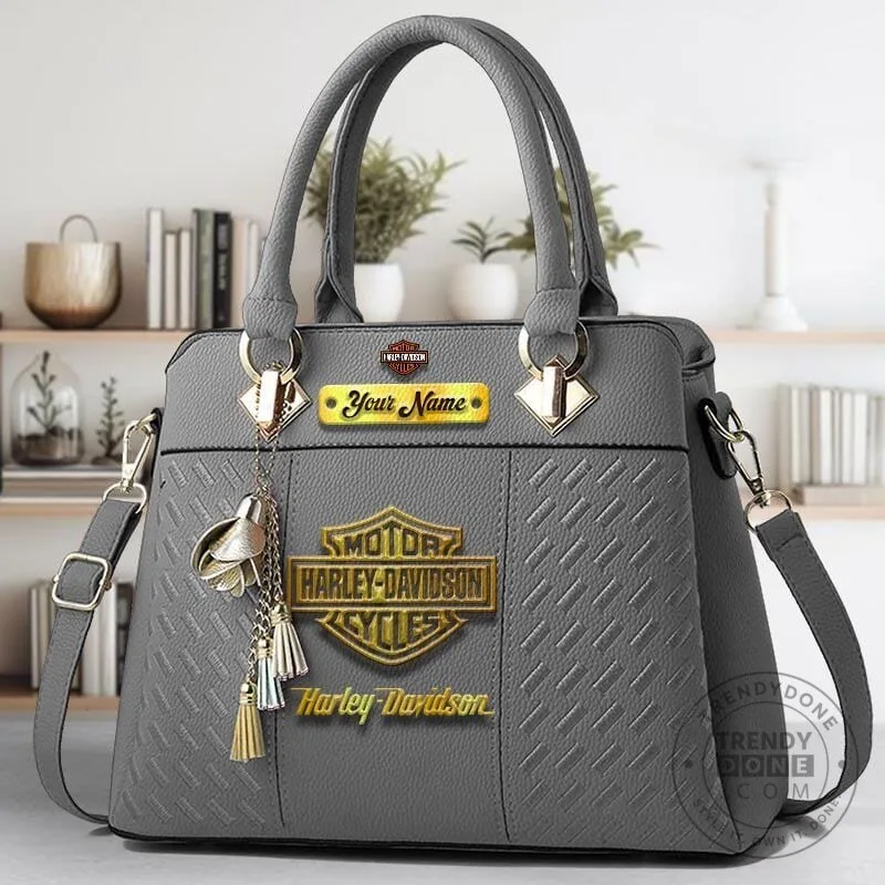 Harley-Davidson Motorcycle Gold Logo Personalized Name Black Leather Handbag 13 Harley-Davidson Motorcycle Gold Logo Personalized Name Black Leather Handbag