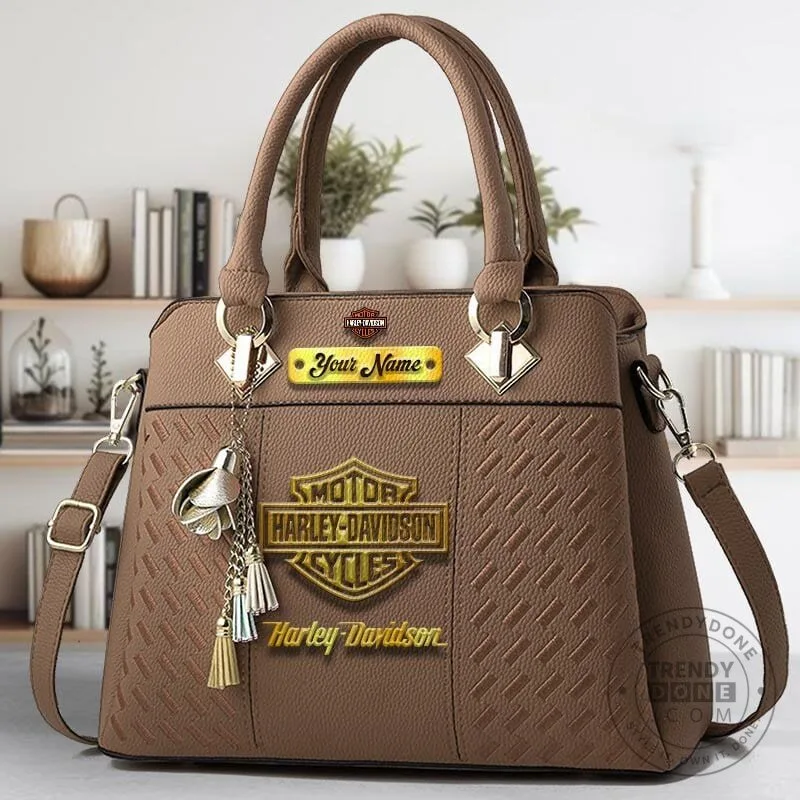 Harley-Davidson Motorcycle Gold Logo Personalized Name Black Leather Handbag 14 Harley-Davidson Motorcycle Gold Logo Personalized Name Black Leather Handbag