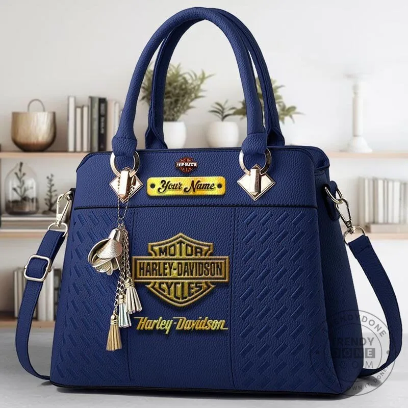 Harley-Davidson Motorcycle Gold Logo Personalized Name Black Leather Handbag 15 Harley-Davidson Motorcycle Gold Logo Personalized Name Black Leather Handbag