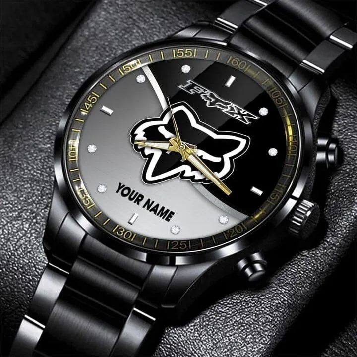 Fox Racing Motocross Black and Grey Custom Name Stainless Steel Watch