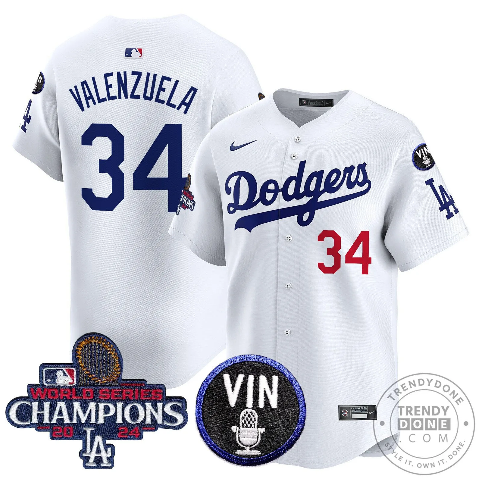 2024 World Series Champions Baseball Jersey - Fernando Valenzuela, Los Angeles Dodgers