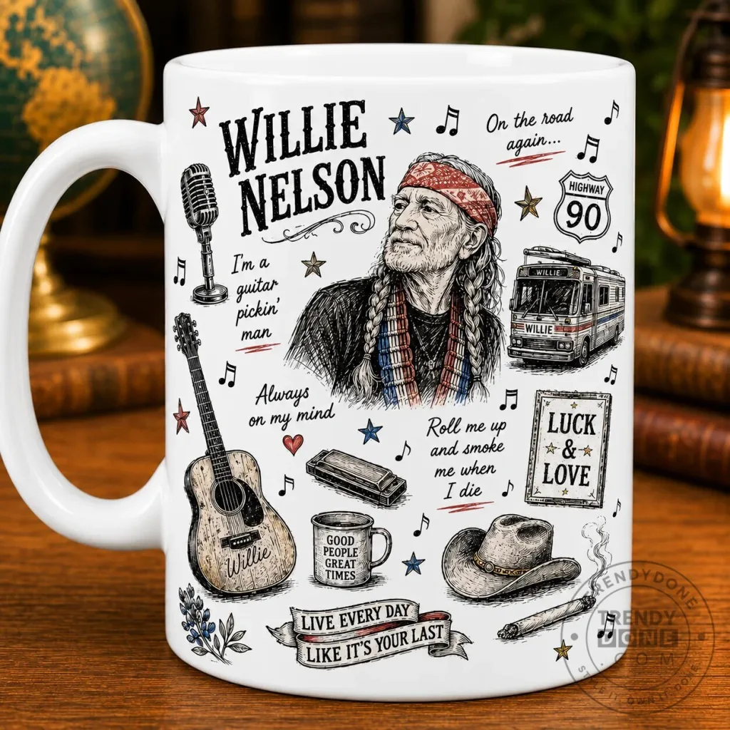 Willie Nelson Country Music Icon Collage Coffee Mug, On the Road Again Fan Gift Willie Nelson Country Music Icon Collage Coffee Mug, On the Road Again Fan Gift