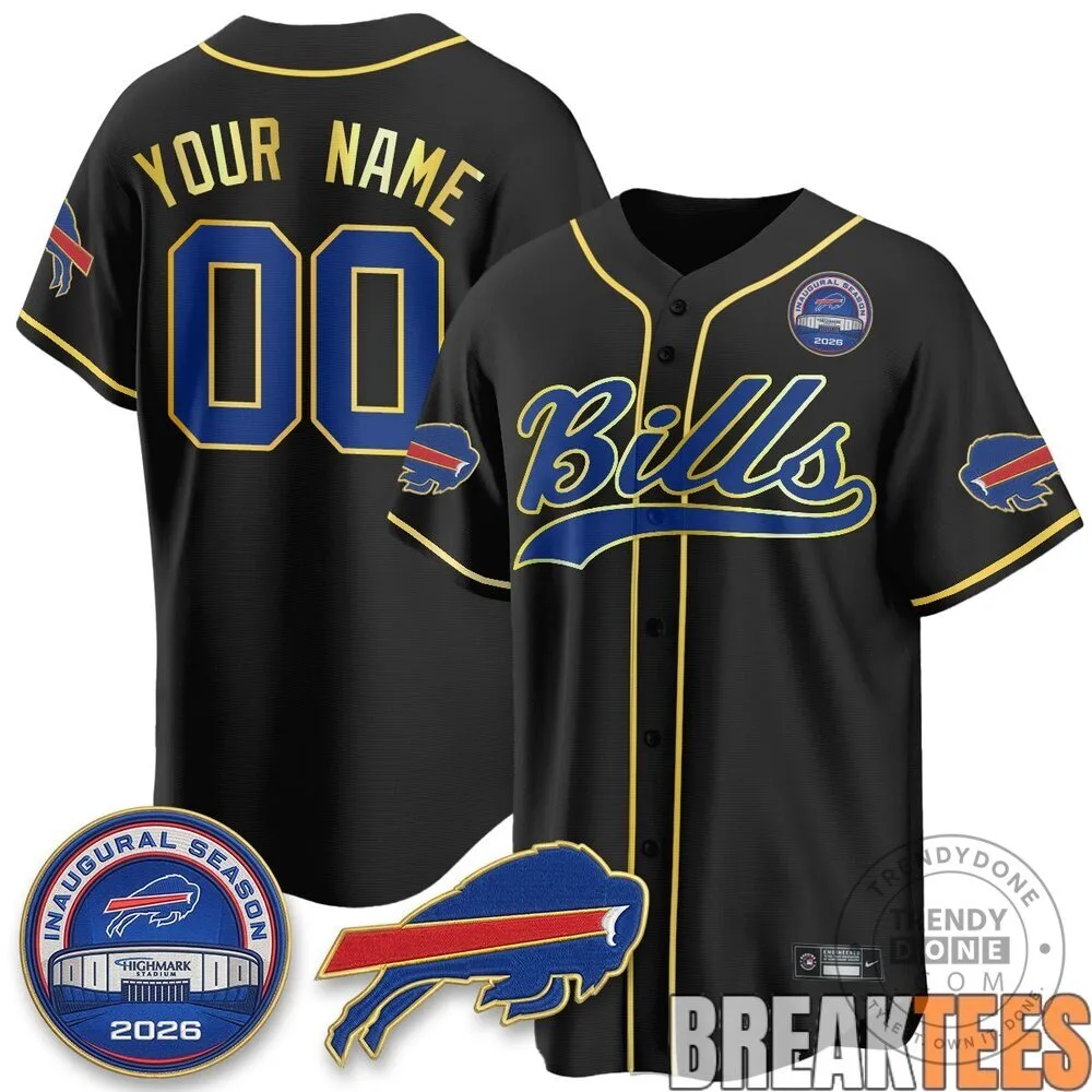 Buffalo Bills 2026 Inaugural Season Black Gold Trim Custom Baseball Jersey