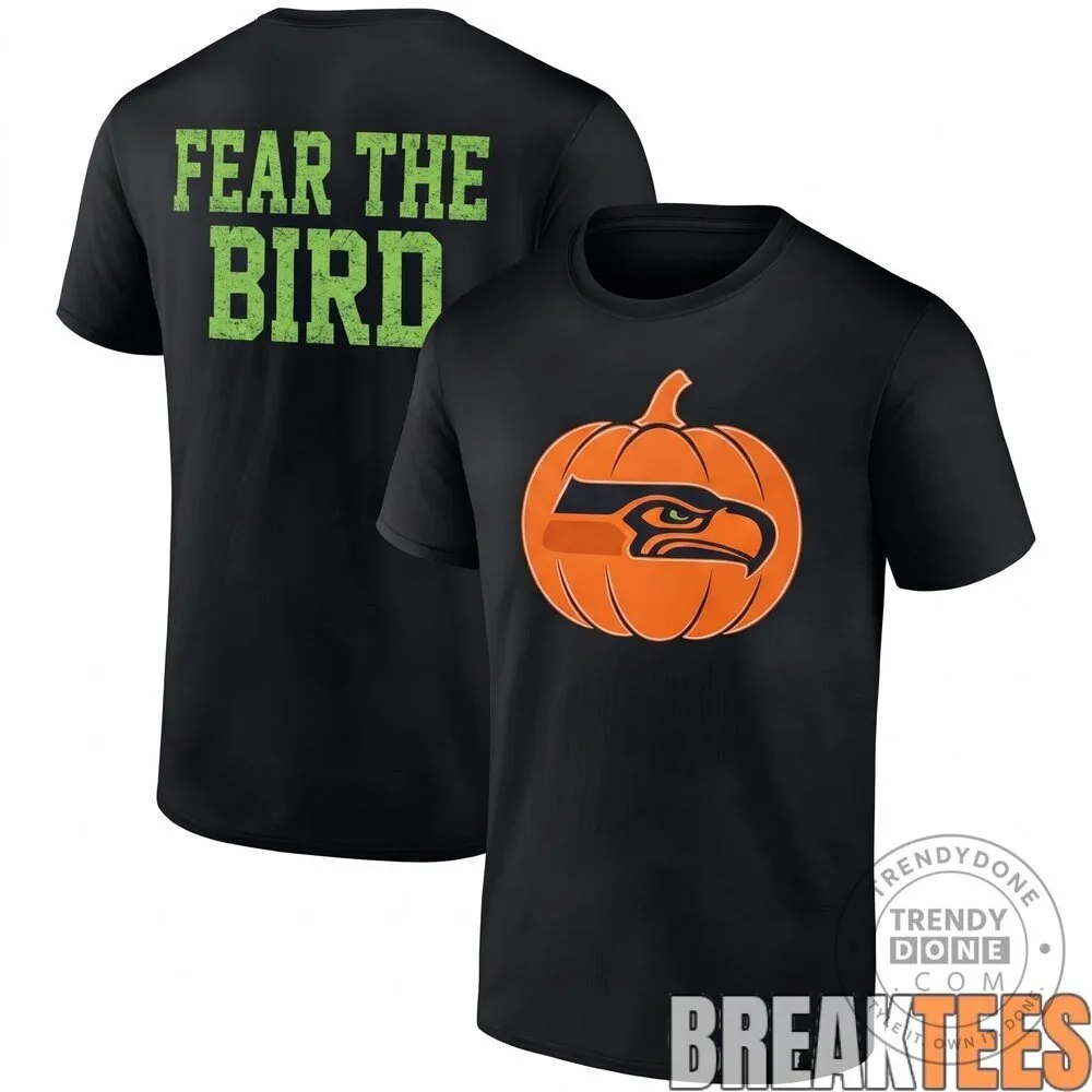 Black T-Shirt Featuring Seattle Seahawks Halloween Witch Mascot with Pumpkin Design 9 Black T-Shirt Featuring Seattle Seahawks Halloween Witch Mascot with Pumpkin Design