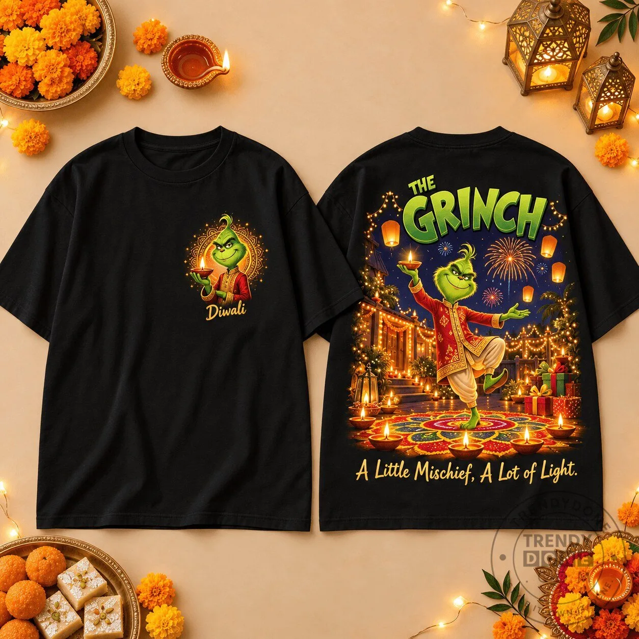 The Grinch Diwali Celebration A Little Mischief A Lot of Light T-Shirt