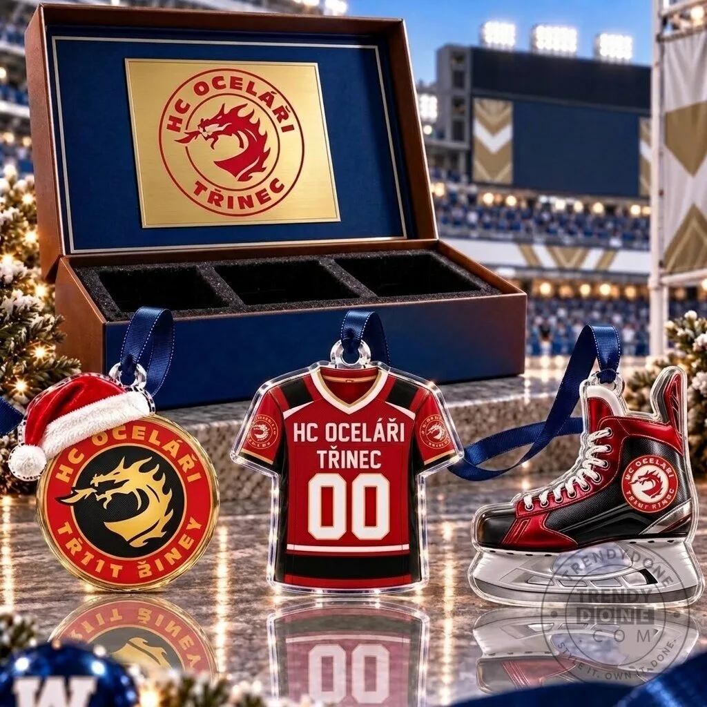 HC Oceláři Třinec Czech Extraliga Team Full Set 3 Acrylic Christmas Ornaments
