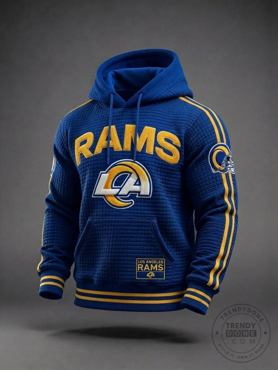 Los Angeles Rams Blue Quilted Textured Letter Applique Pullover Hoodie