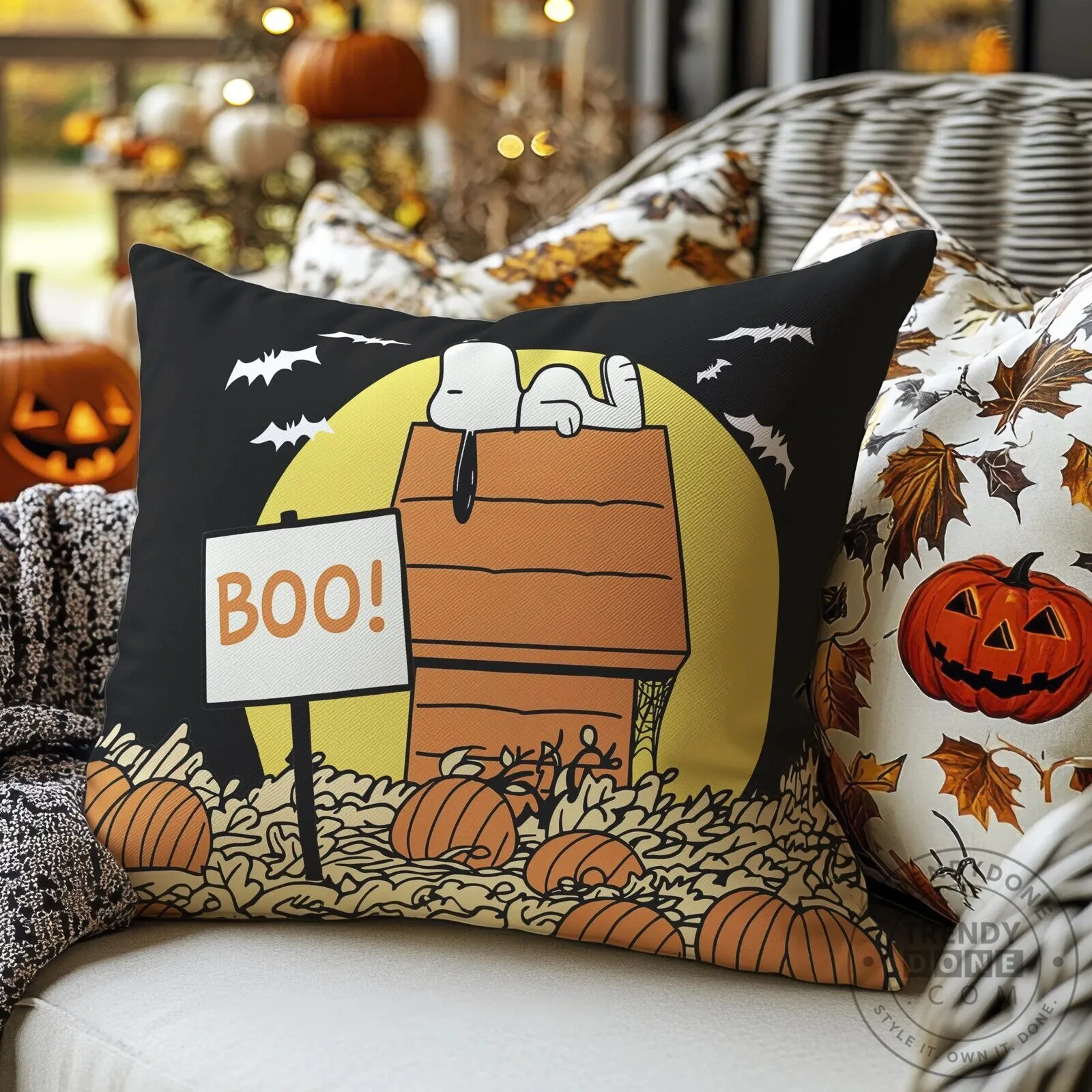 Snoopy Halloween Boo Sign Pumpkin Patch Black Decorative Pillow 10 Snoopy Halloween Boo Sign Pumpkin Patch Black Decorative Pillow