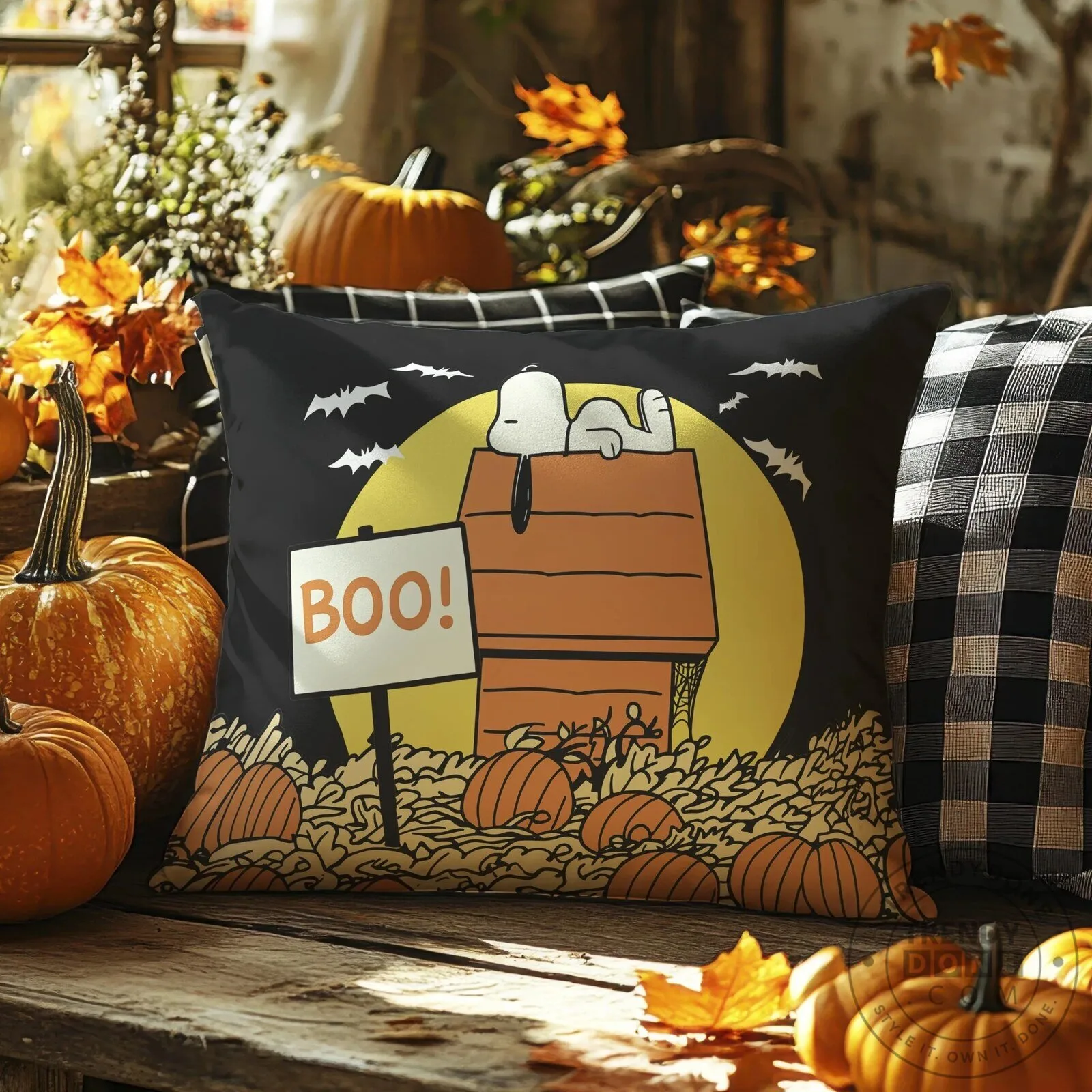Snoopy Halloween Boo Sign Pumpkin Patch Black Decorative Pillow 11 Snoopy Halloween Boo Sign Pumpkin Patch Black Decorative Pillow