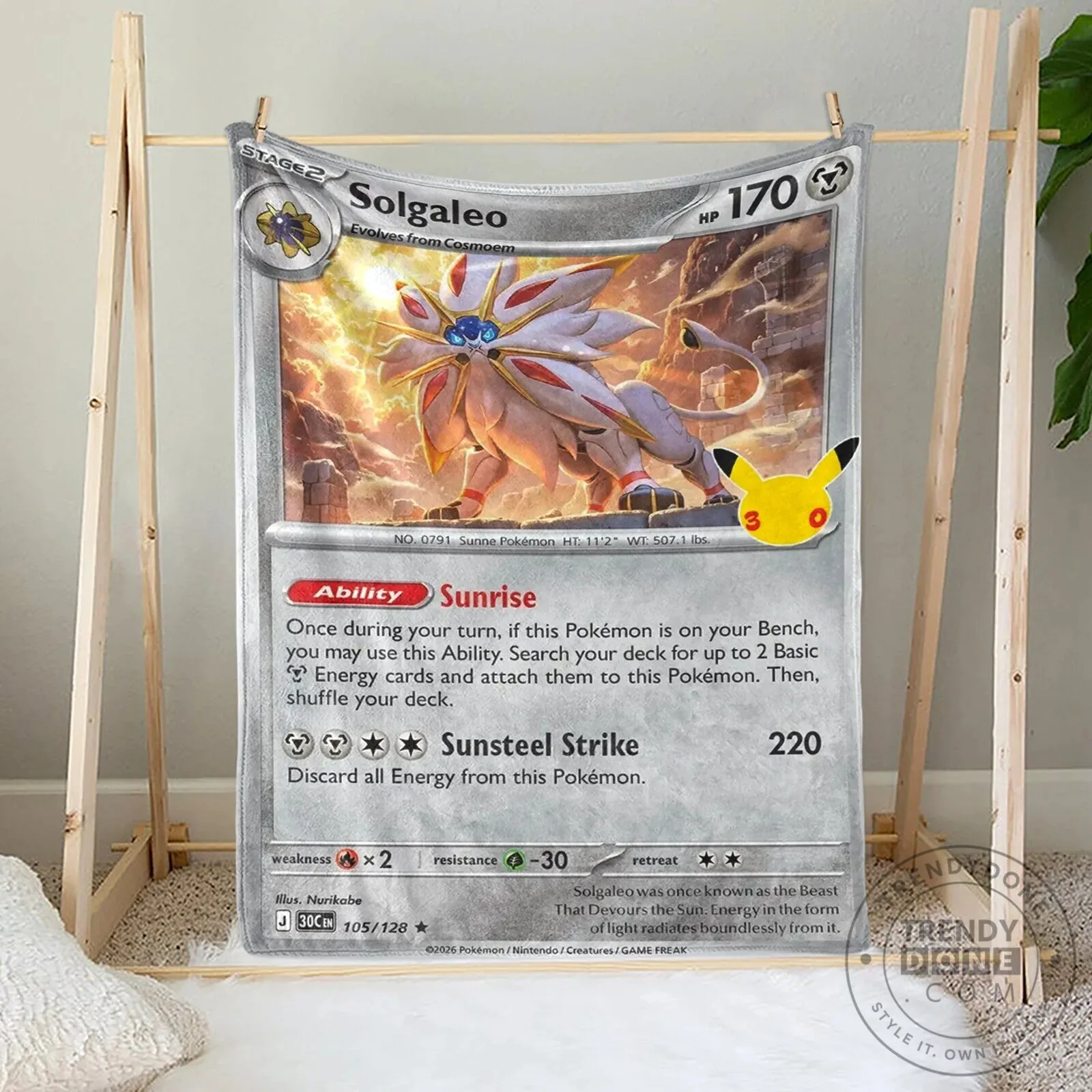 Pokemon Solgaleo 30th Anniversary Trading Card Game Fleece Blanket 7 Pokemon Solgaleo 30th Anniversary Trading Card Game Fleece Blanket