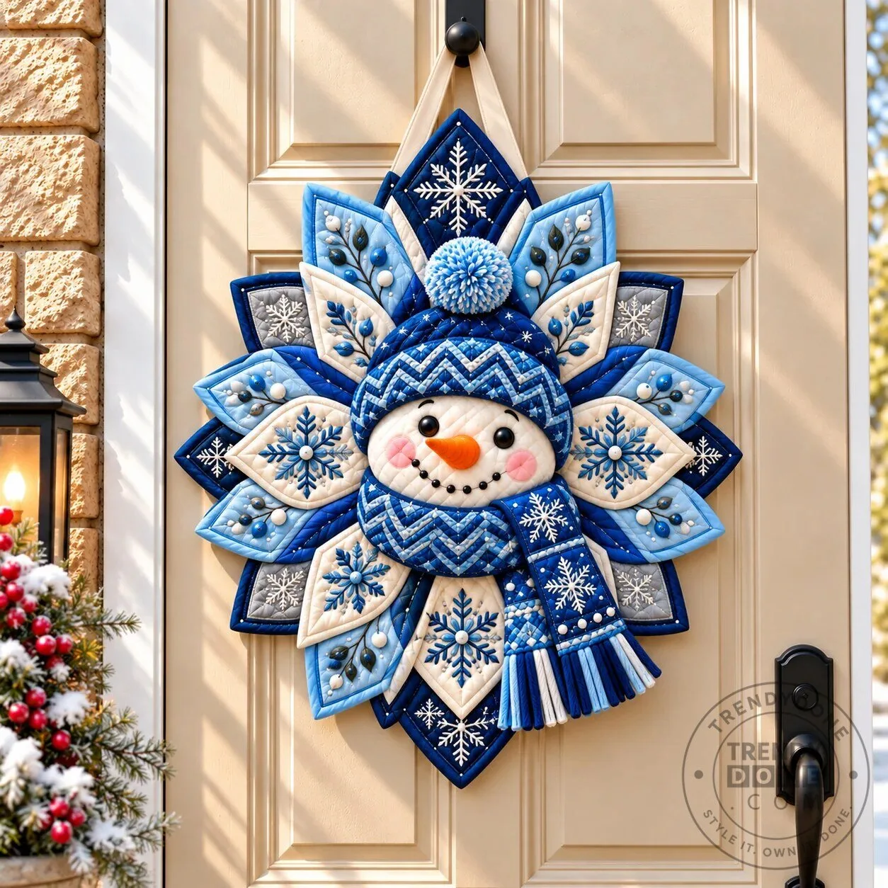 Snowman Festive Spirit Quilted Door Hanger Decoration