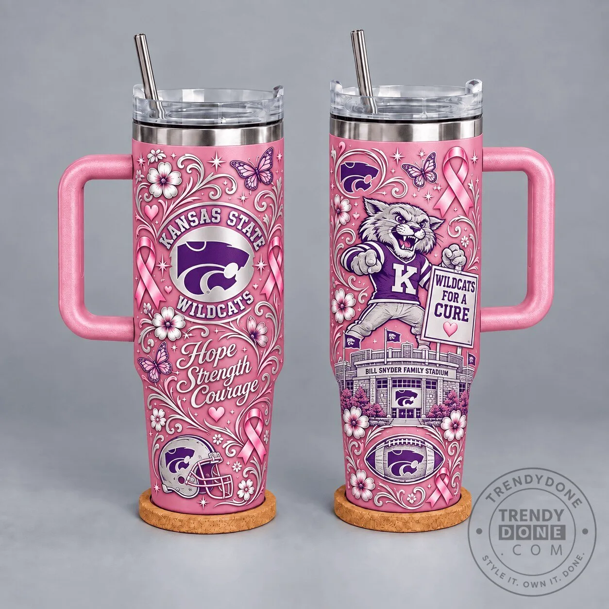 Kansas State Wildcats Breast Cancer Awareness Pink Floral Hope Strength Courage Tumbler