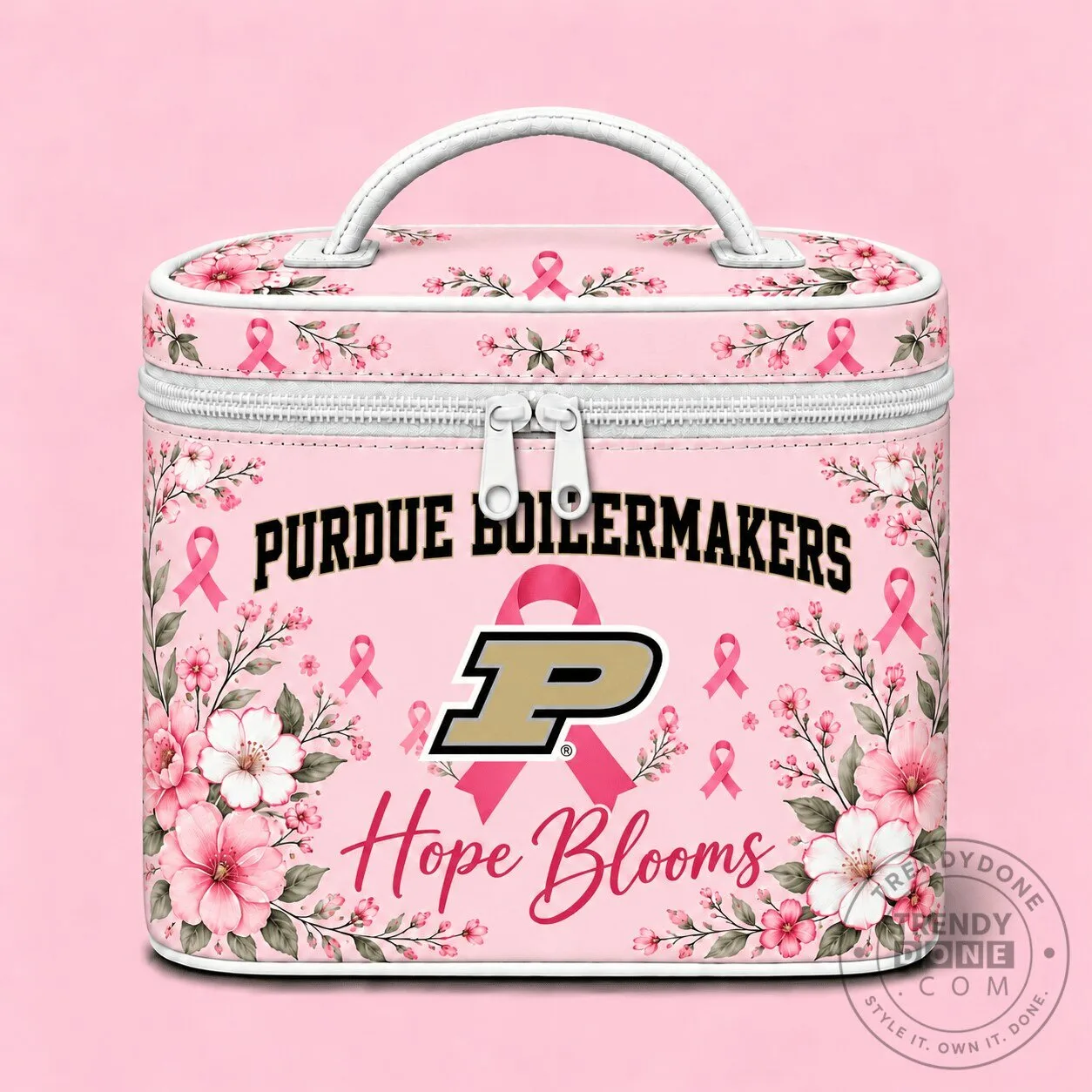 Purdue Boilermakers Breast Cancer Awareness Hope Blooms Cosmetic Bag