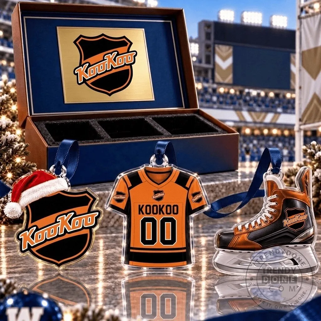 KooKoo Finnish Ice Hockey Team Jersey and Skate Christmas Ornaments Set