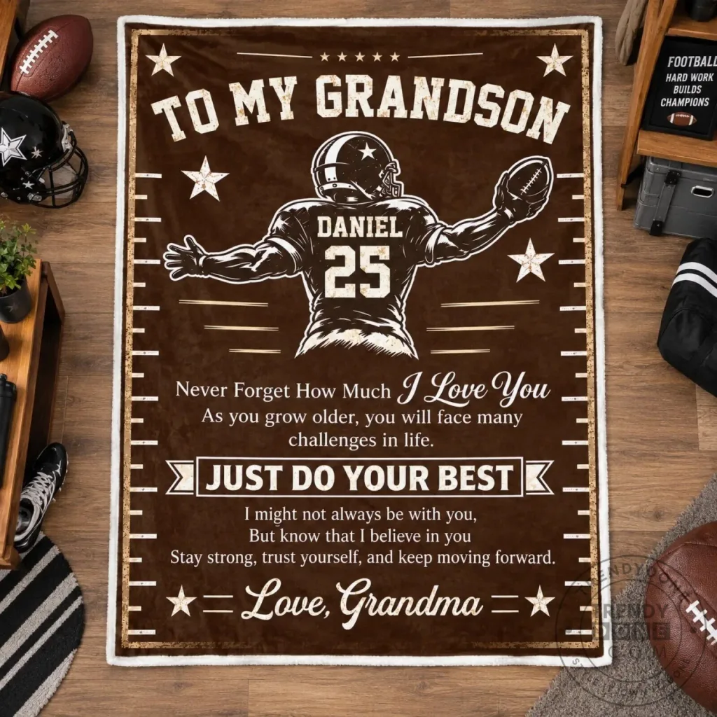To My Grandson Football Player Personalized Blanket from Grandma 8 To My Grandson Football Player Personalized Blanket from Grandma