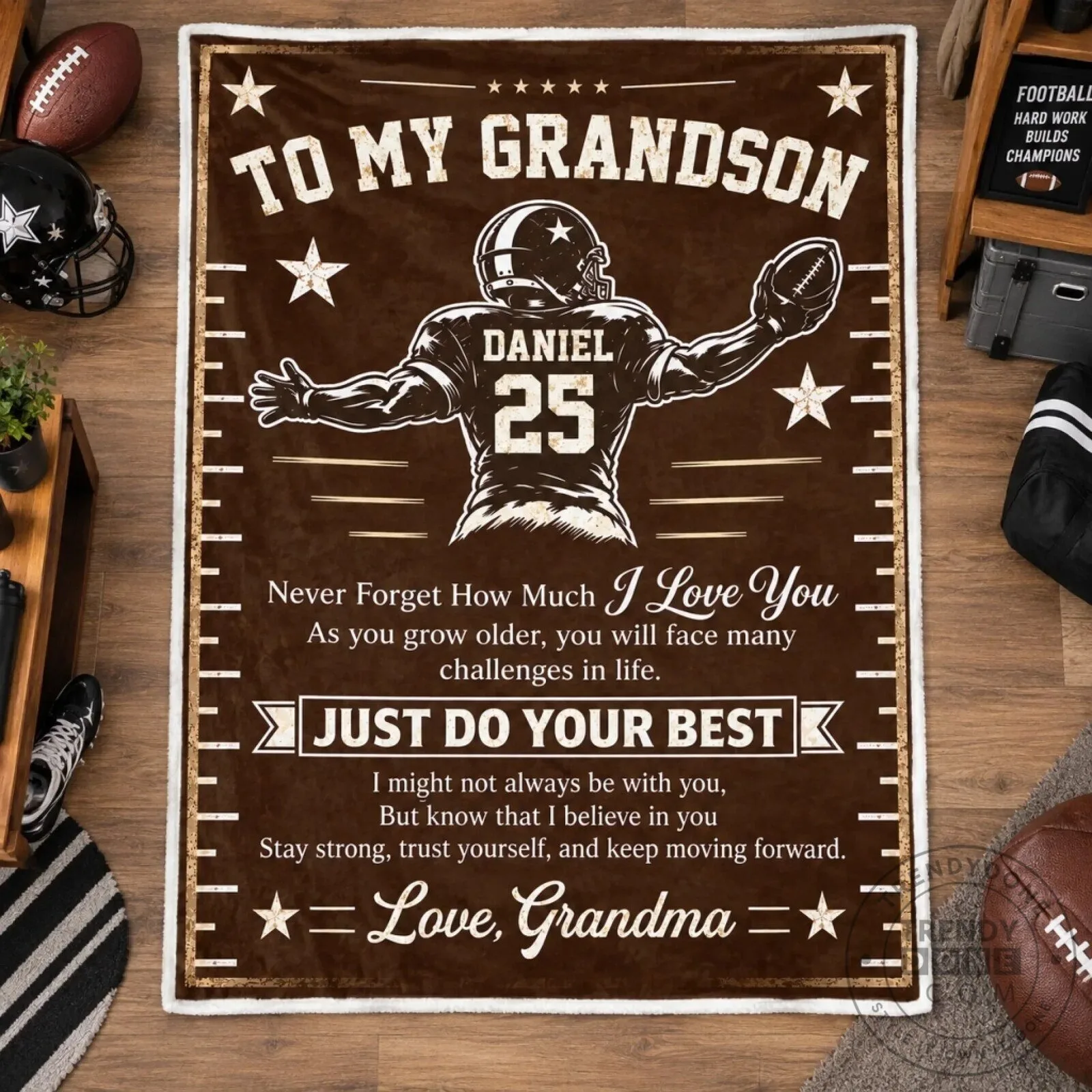 To My Grandson Football Player Personalized Blanket from Grandma