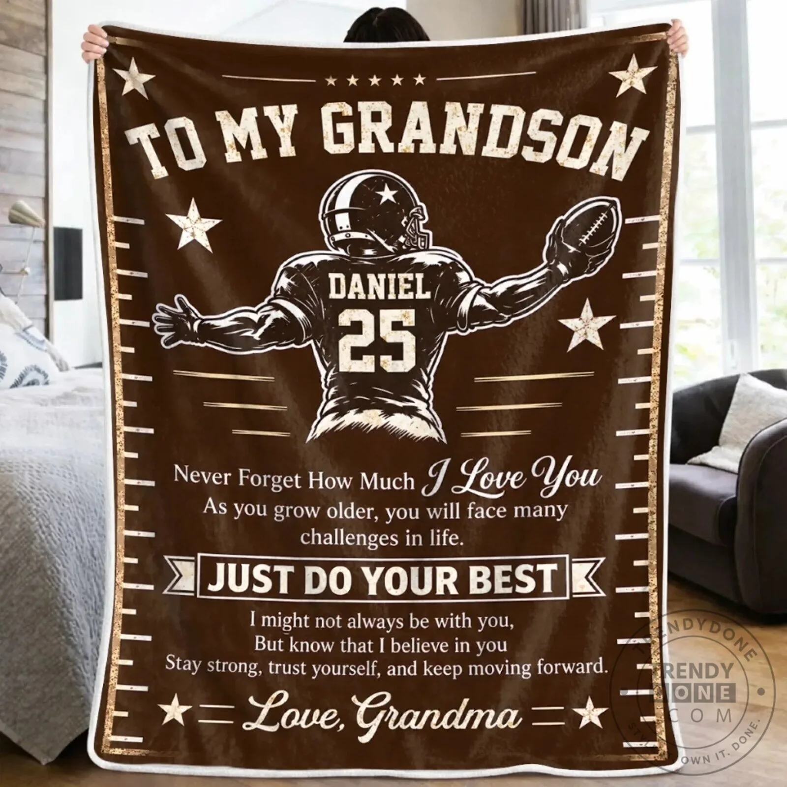 To My Grandson Football Player Personalized Blanket from Grandma 14 To My Grandson Football Player Personalized Blanket from Grandma