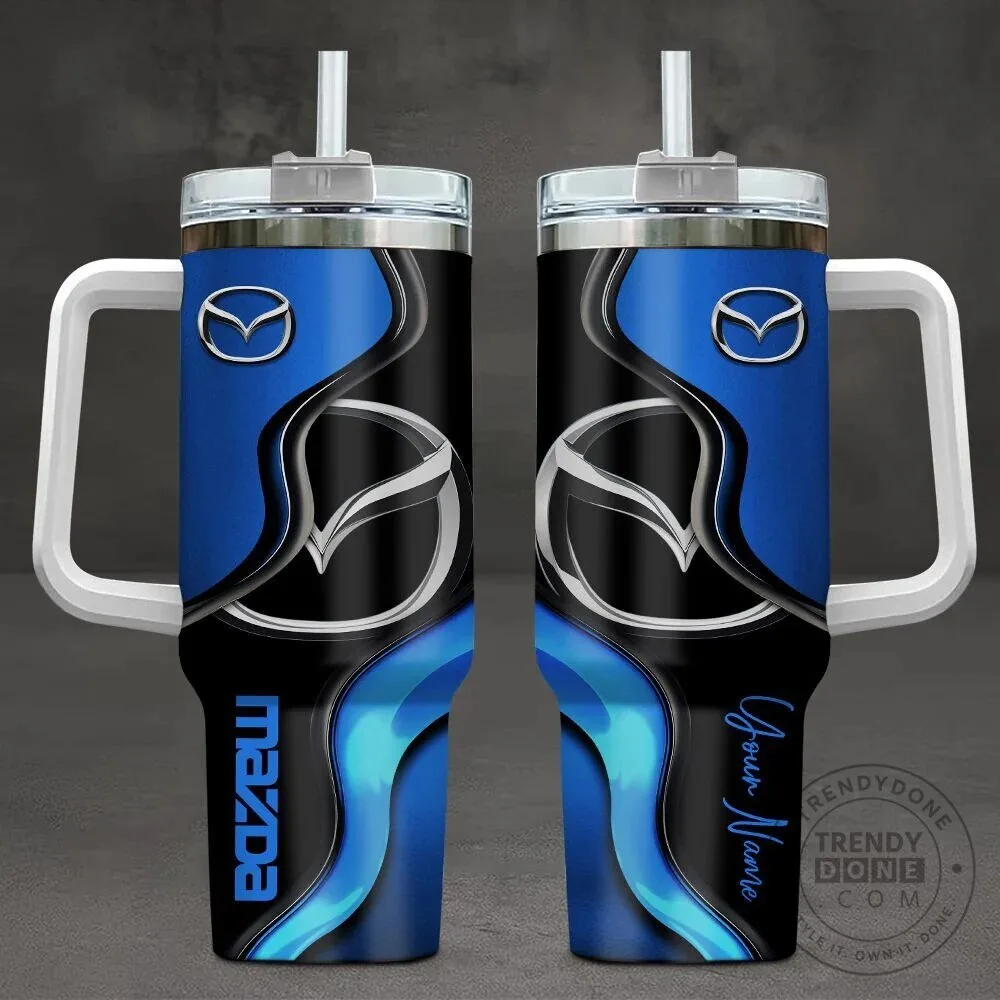 Mazda Custom Name Blue and Black Wavy Design 40oz Tumbler with Handle 2 Mazda Custom Name Blue and Black Wavy Design 40oz Tumbler with Handle