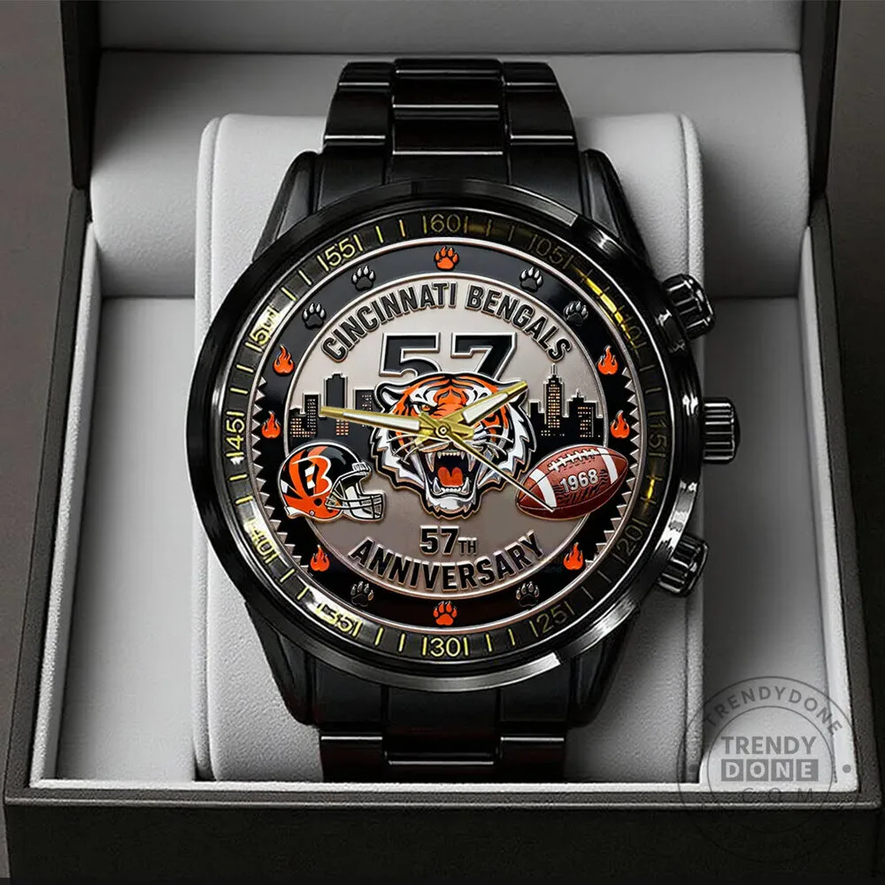 Cincinnati Bengals 57th Anniversary Black Stainless Steel Chronograph Watch