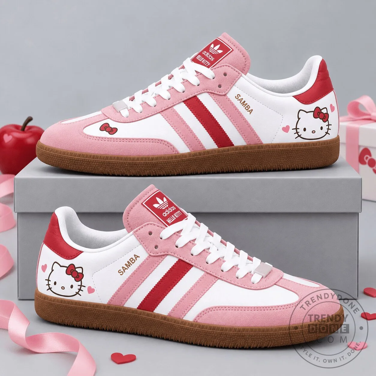 Hello Kitty Adidas Samba OG Pink White Red Hearts Bows Graphic Shoes 2 Hello Kitty Adidas Samba OG Pink White Red Hearts Bows Graphic Shoes