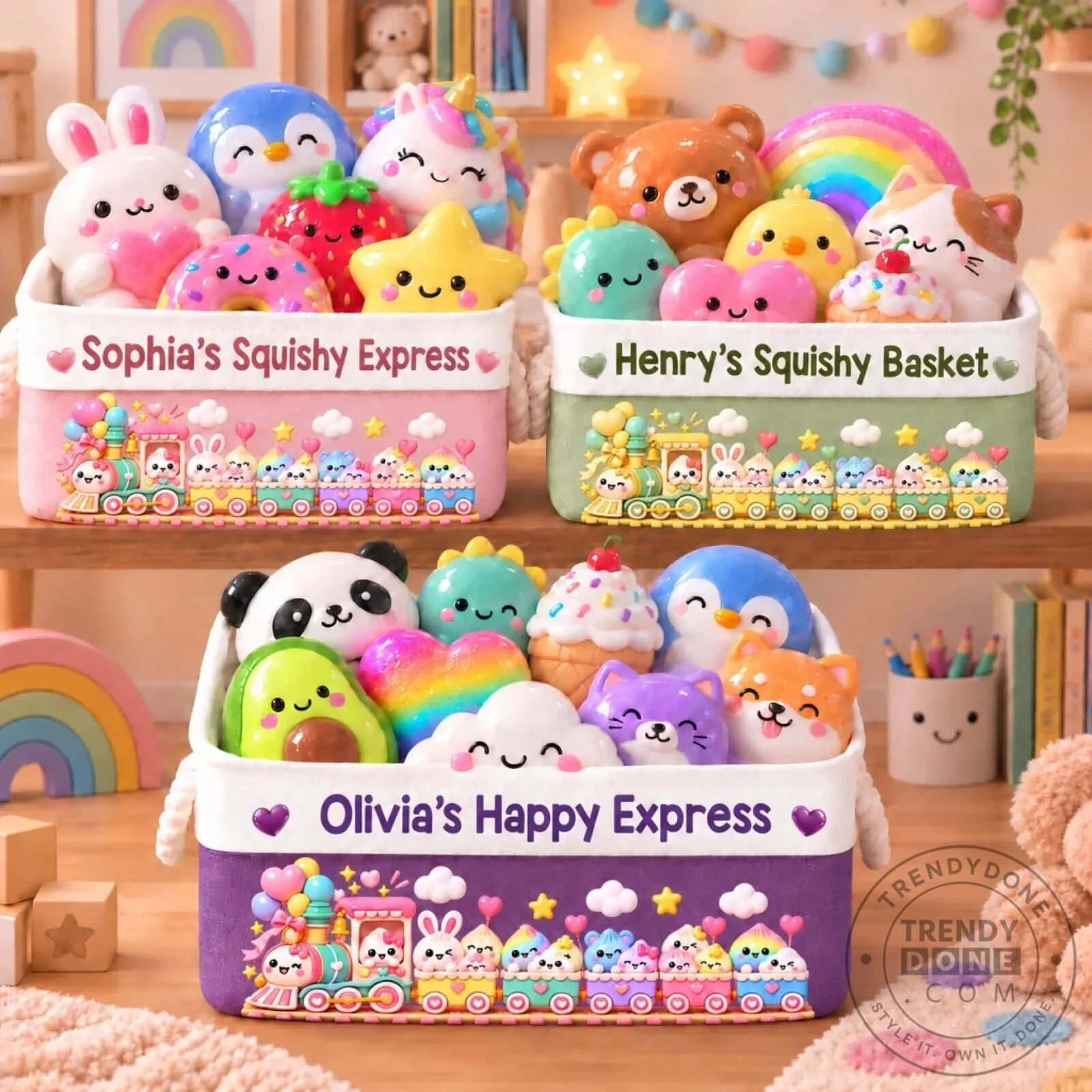 Personalized Happy Express Squishy Train Toy Storage Basket for Kids