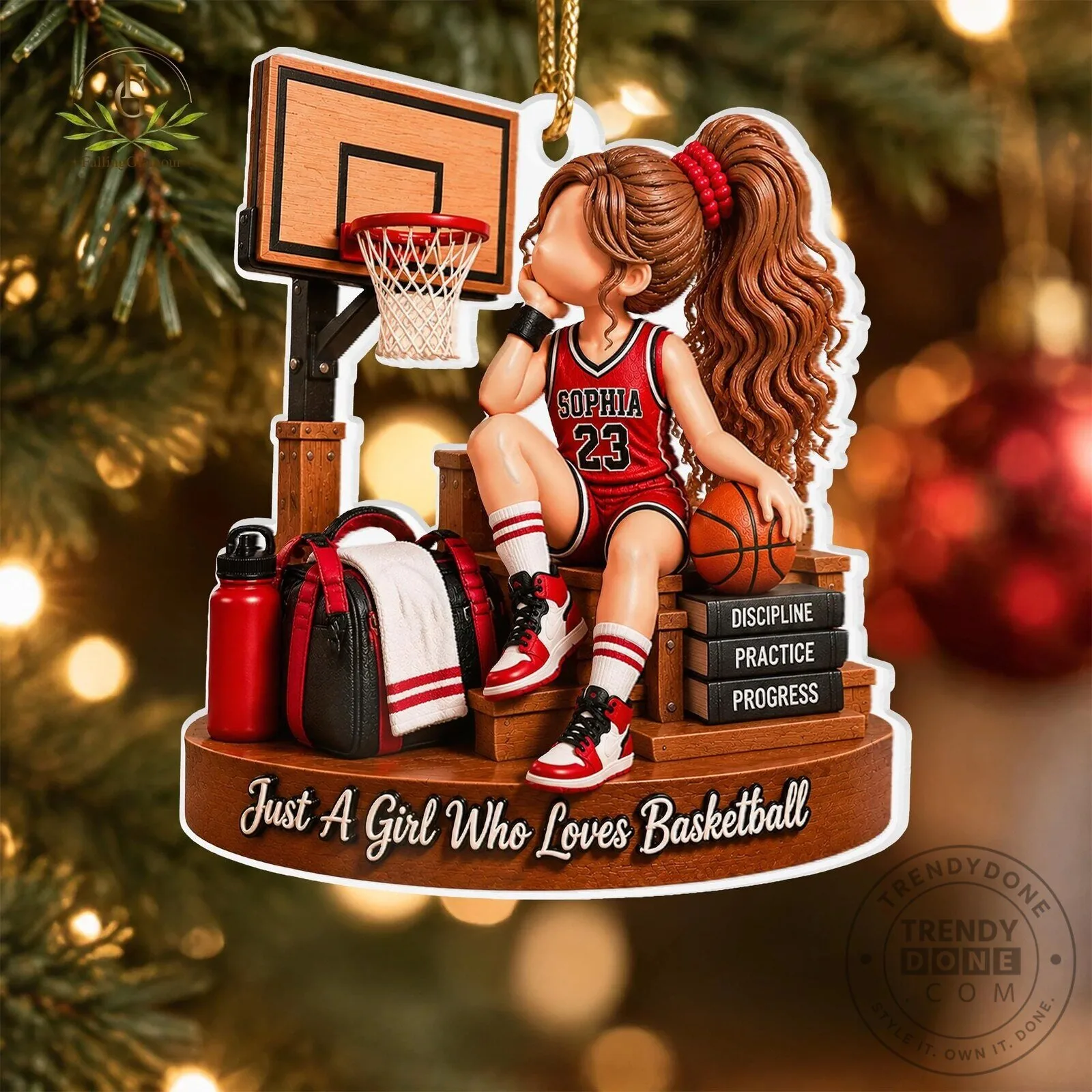 Personalized Basketball Girl Christmas Tree Ornament with Custom Name and Number