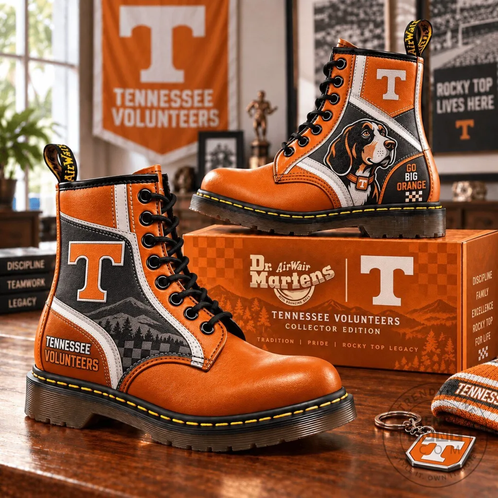 Tennessee Volunteers Football Team Logo Orange Lace Up Combat Boots Tennessee Volunteers Football Team Logo Orange Lace Up Combat Boots