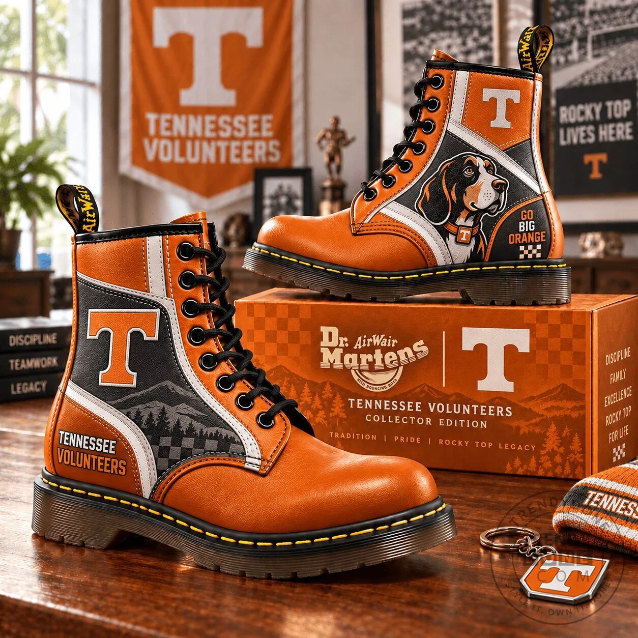 Tennessee Volunteers Football Team Logo Orange Lace Up Combat Boots 12 Tennessee Volunteers Football Team Logo Orange Lace Up Combat Boots