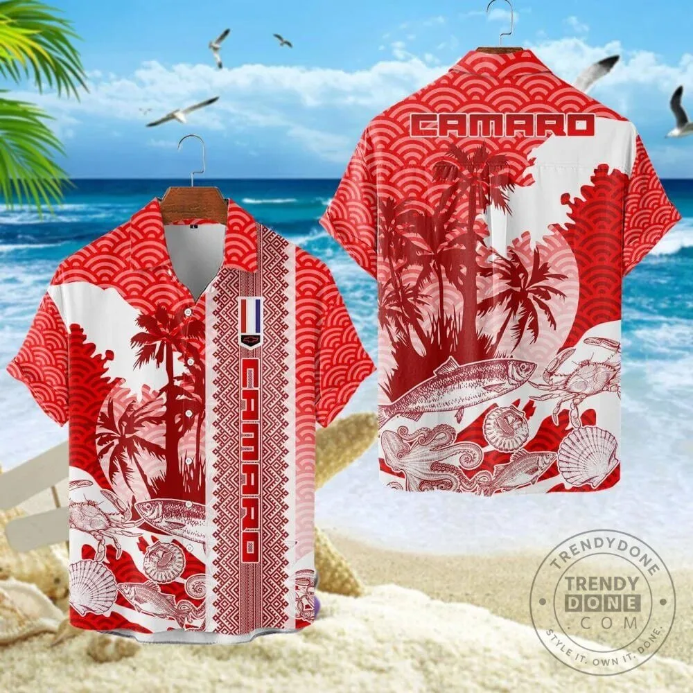 Chevrolet Camaro Red Tropical Beach Hawaiian Shirt