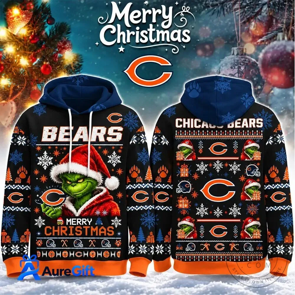Chicago Bears Grinch Merry Christmas Ugly Sweater Style Hoodie