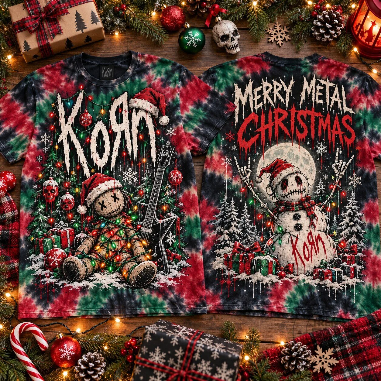 Korn Christmas Teddy Bear Skull Merry Metal Christmas Tie-Dye T-Shirt 2 Korn Christmas Teddy Bear Skull Merry Metal Christmas Tie-Dye T-Shirt