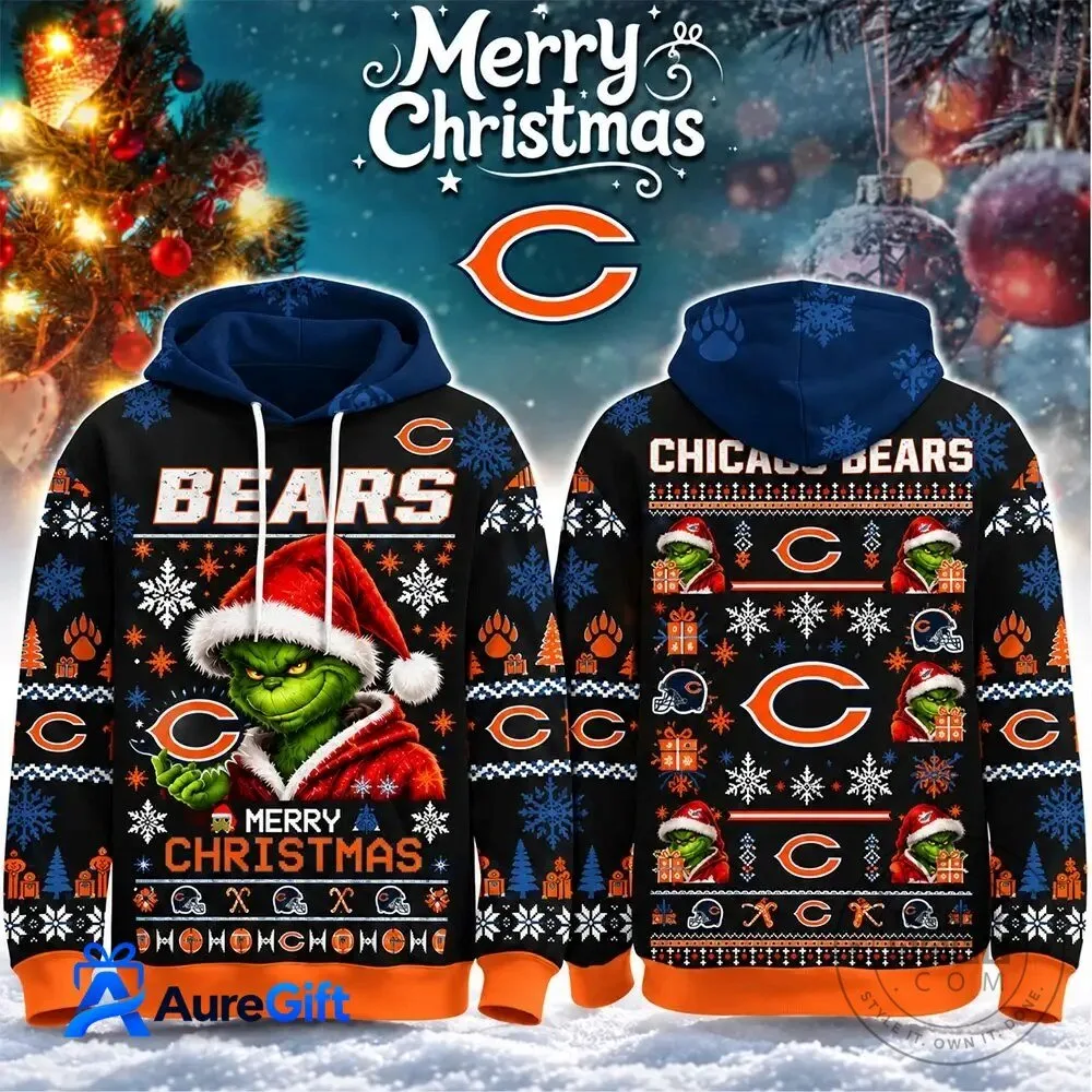 Chicago Bears Grinch Merry Christmas Ugly Sweater Style Hoodie