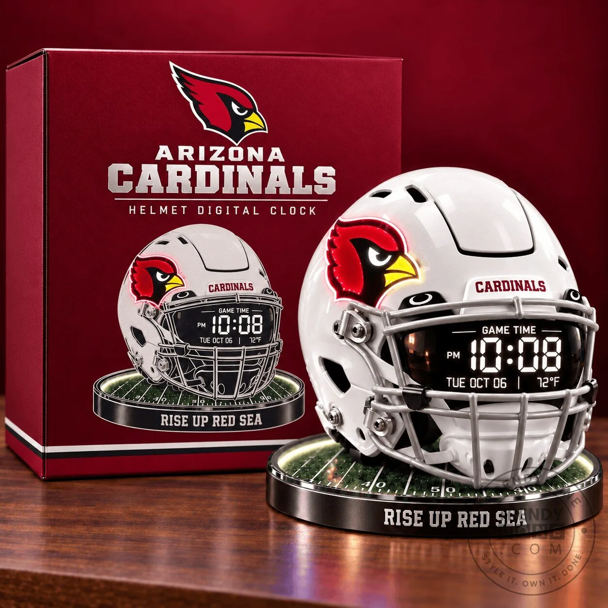 Arizona Cardinals Football Helmet Digital Clock with Game Time Display