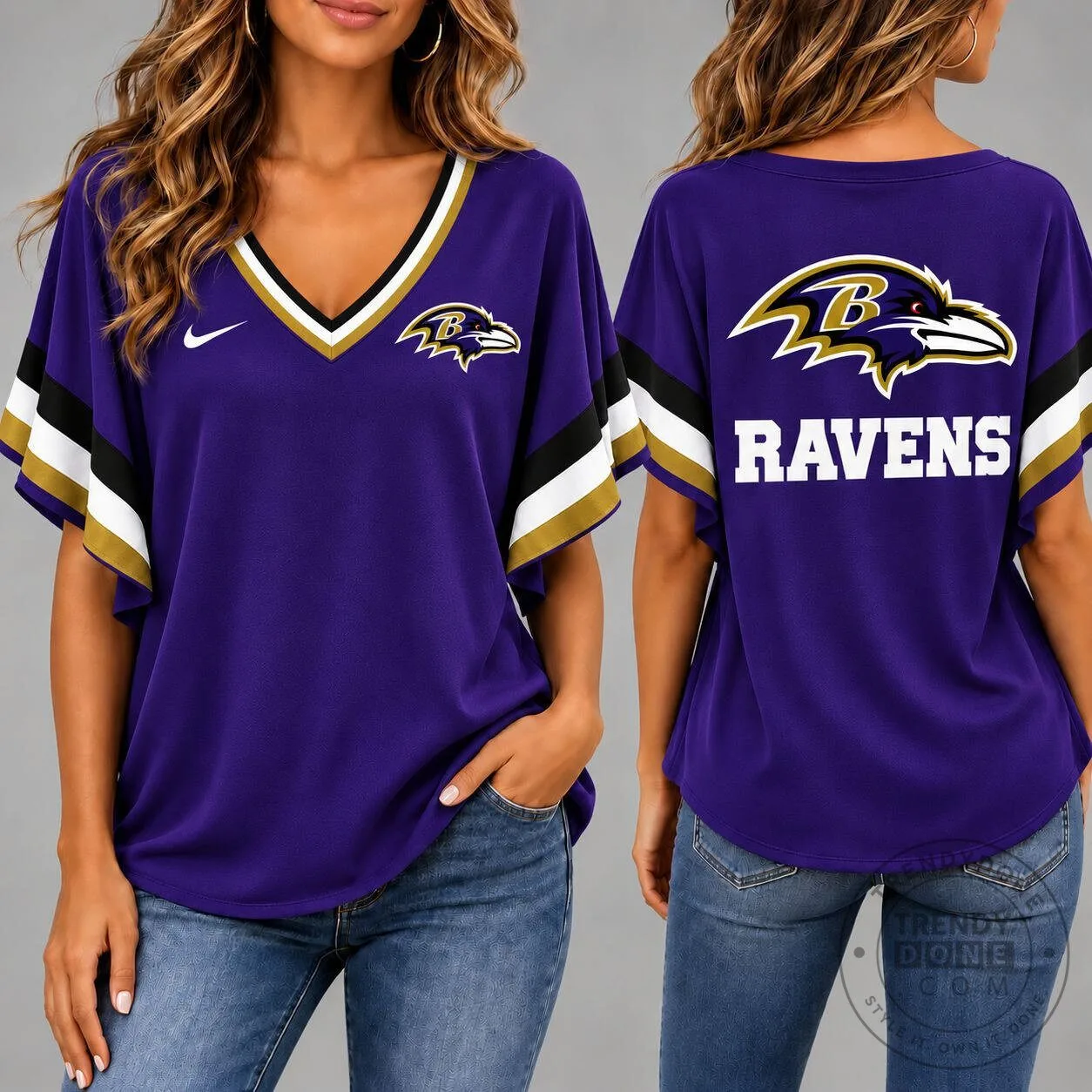 Baltimore Ravens NFL Football Team Logo Purple Short Sleeve V-Neck T-Shirt 1 Baltimore Ravens NFL Football Team Logo Purple Short Sleeve V-Neck T-Shirt