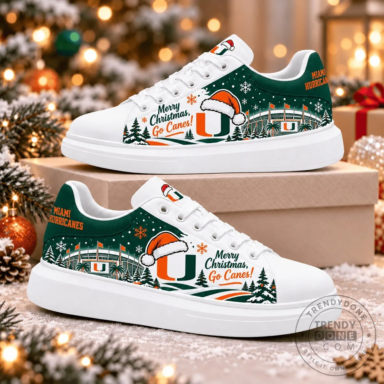 Miami Hurricanes Merry Christmas Go Canes Holiday Football Fan Shoes