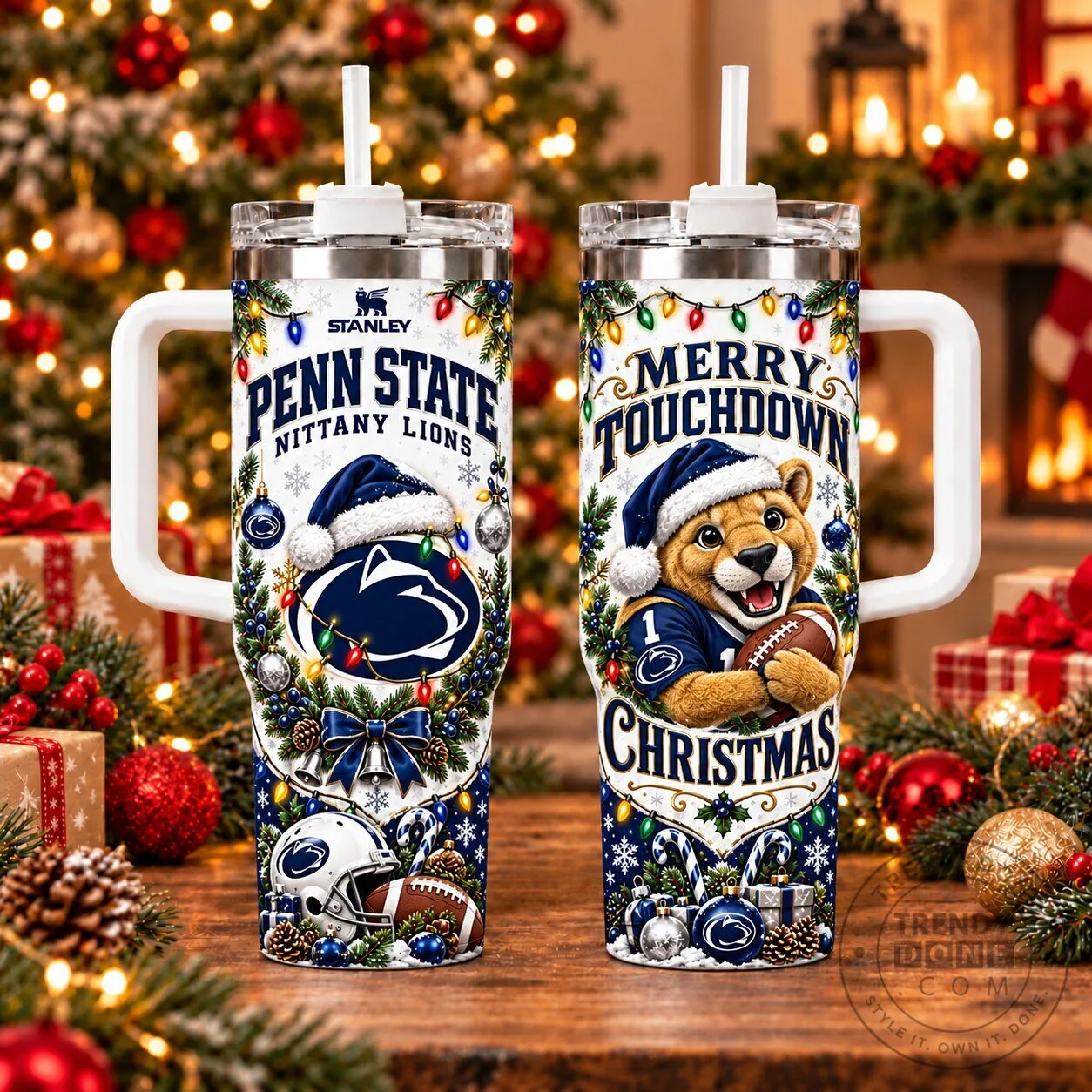 Penn State Nittany Lions Christmas Holiday Football Tumbler with Handle