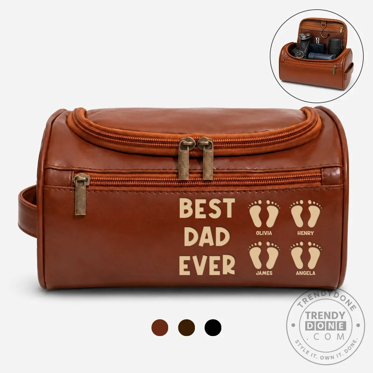 Best Dad Ever Personalized Toiletry Bag with Grandchildren's Names and Footprints