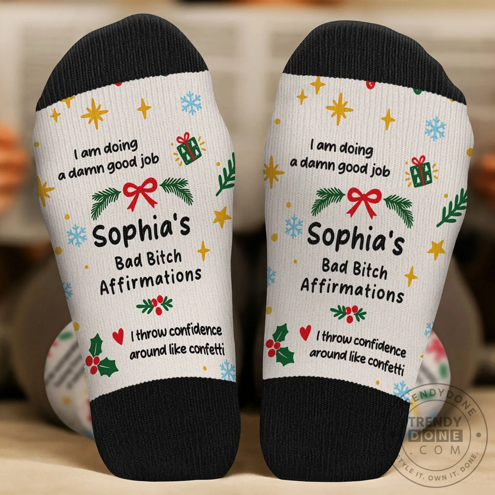 Funny Christmas Affirmation Socks for Women, Personalized Holiday Gift 6 Funny Christmas Affirmation Socks for Women, Personalized Holiday Gift