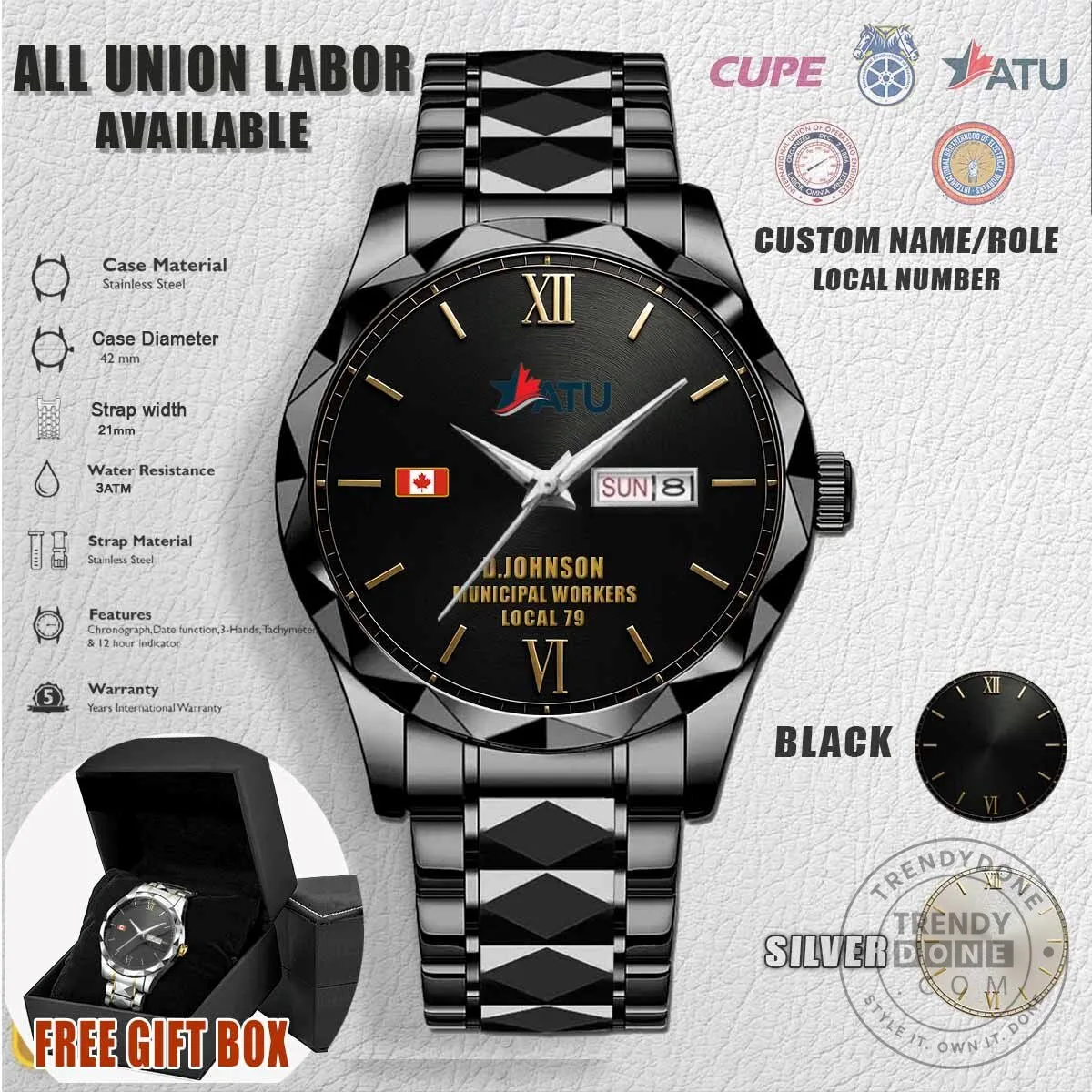 Canadian Municipal Workers Union Local 79 Stainless Steel Watch
