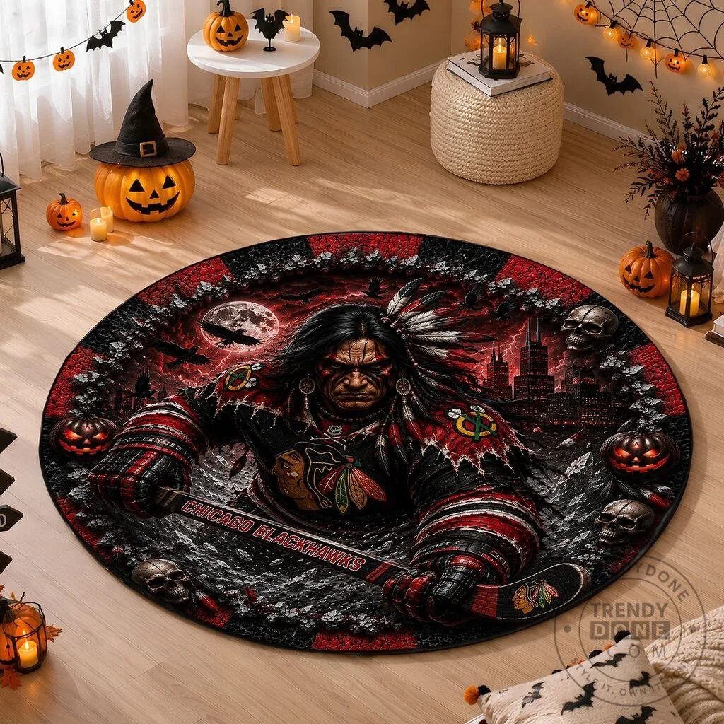 Chicago Blackhawks Halloween Round Floor Rug 2 Chicago Blackhawks Halloween Round Floor Rug