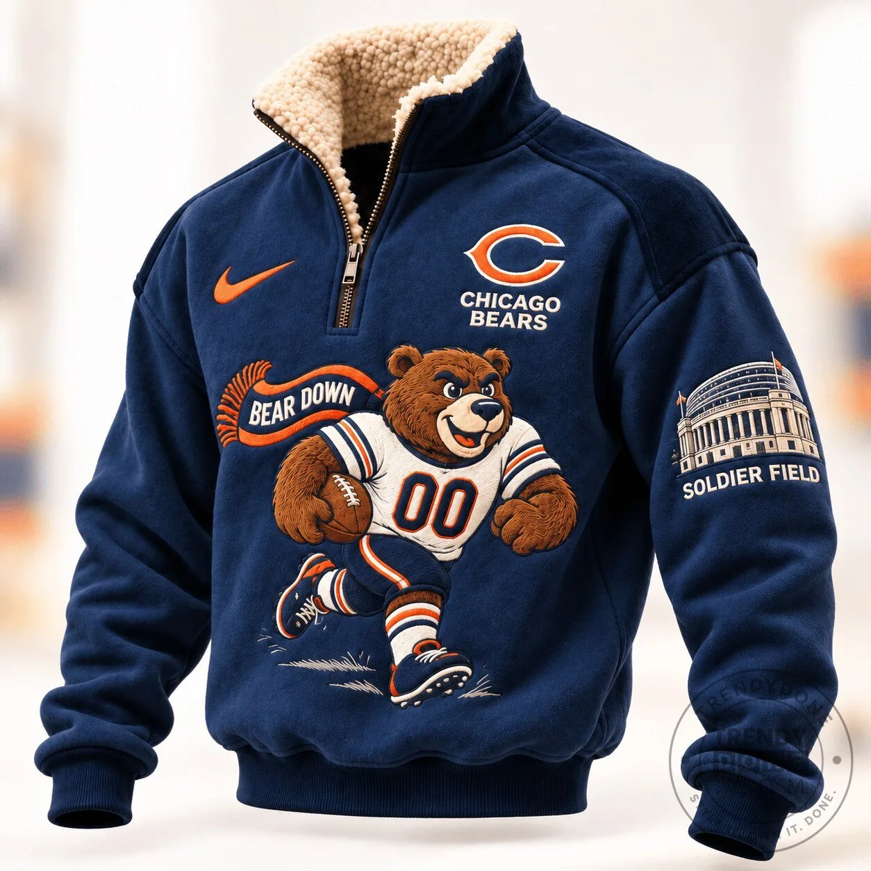Chicago Bears Mascot Soldier Field Bear Down Sherpa Collar Pullover Sweatshirt 7 Chicago Bears Mascot Soldier Field Bear Down Sherpa Collar Pullover Sweatshirt