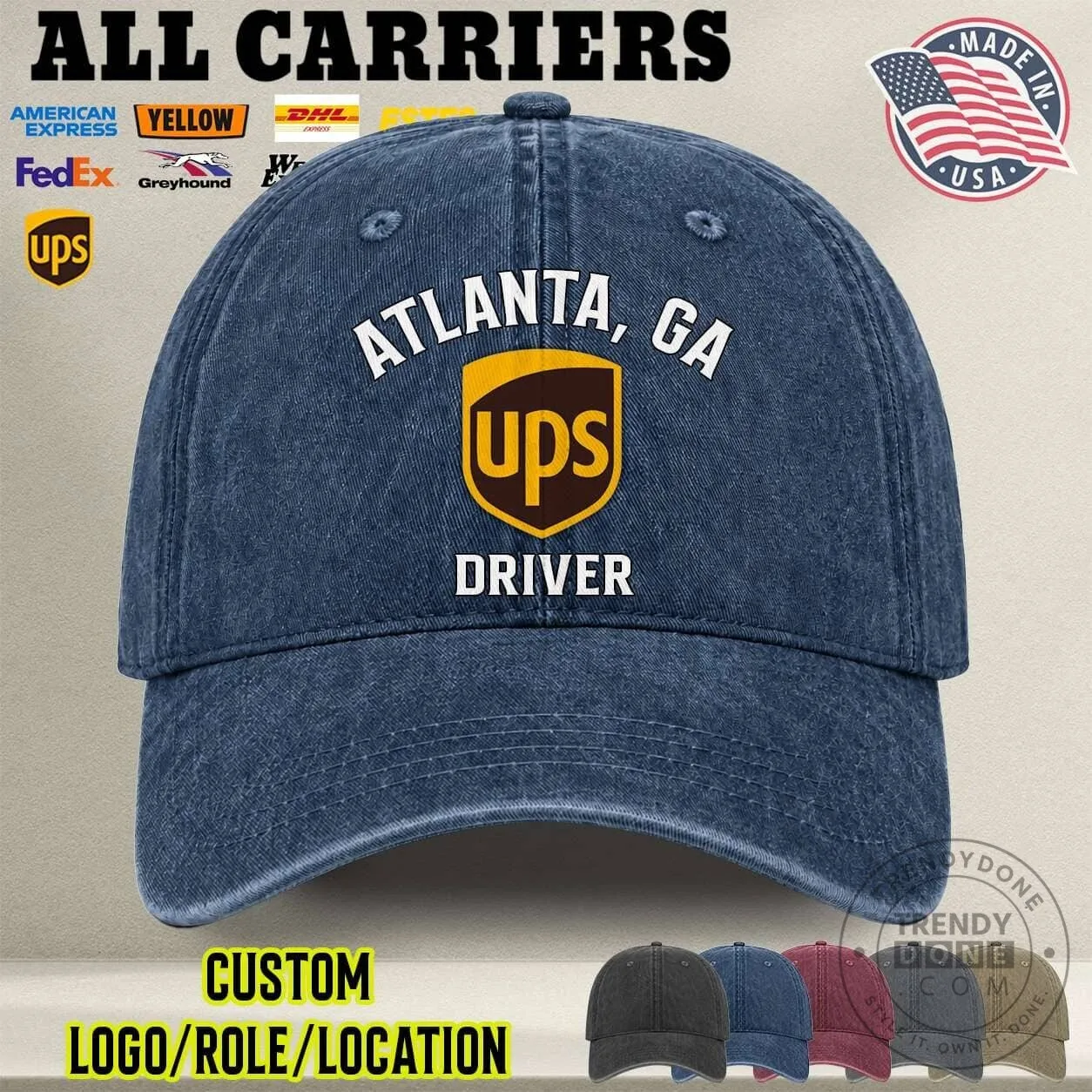 UPS Driver Atlanta Georgia Washed Denim Baseball Cap Hat 2 UPS Driver Atlanta Georgia Washed Denim Baseball Cap Hat