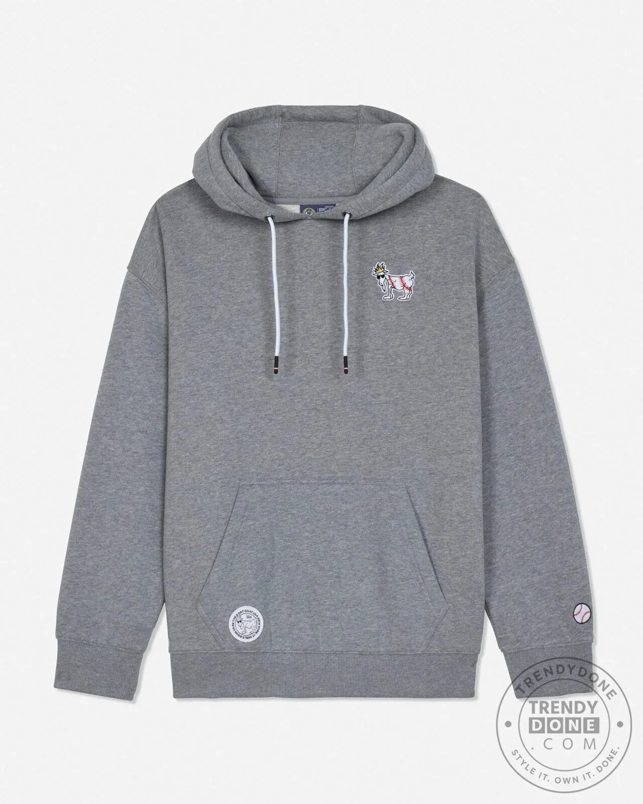Gray Baseball Dog Embroidered Hooded Sweatshirt with Kangaroo Pocket