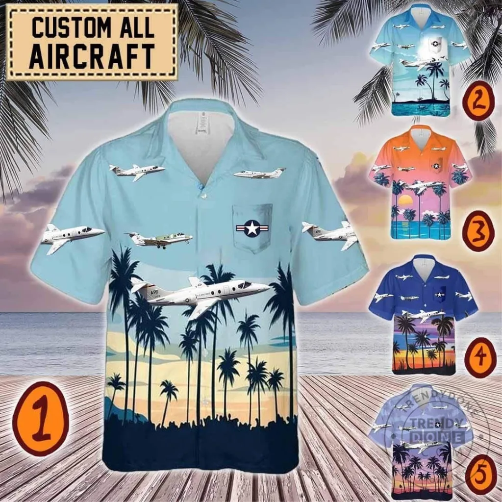 USAF T-1 Jayhawk Aircraft Palm Trees Hawaiian Shirt