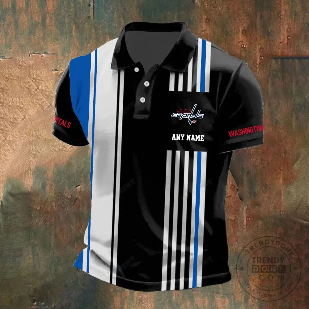 Washington Capitals Personalized Black and White Striped Polo Shirt 12 Washington Capitals Personalized Black and White Striped Polo Shirt