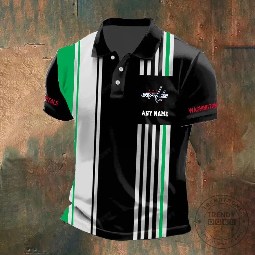 Washington Capitals Personalized Black and White Striped Polo Shirt 13 Washington Capitals Personalized Black and White Striped Polo Shirt