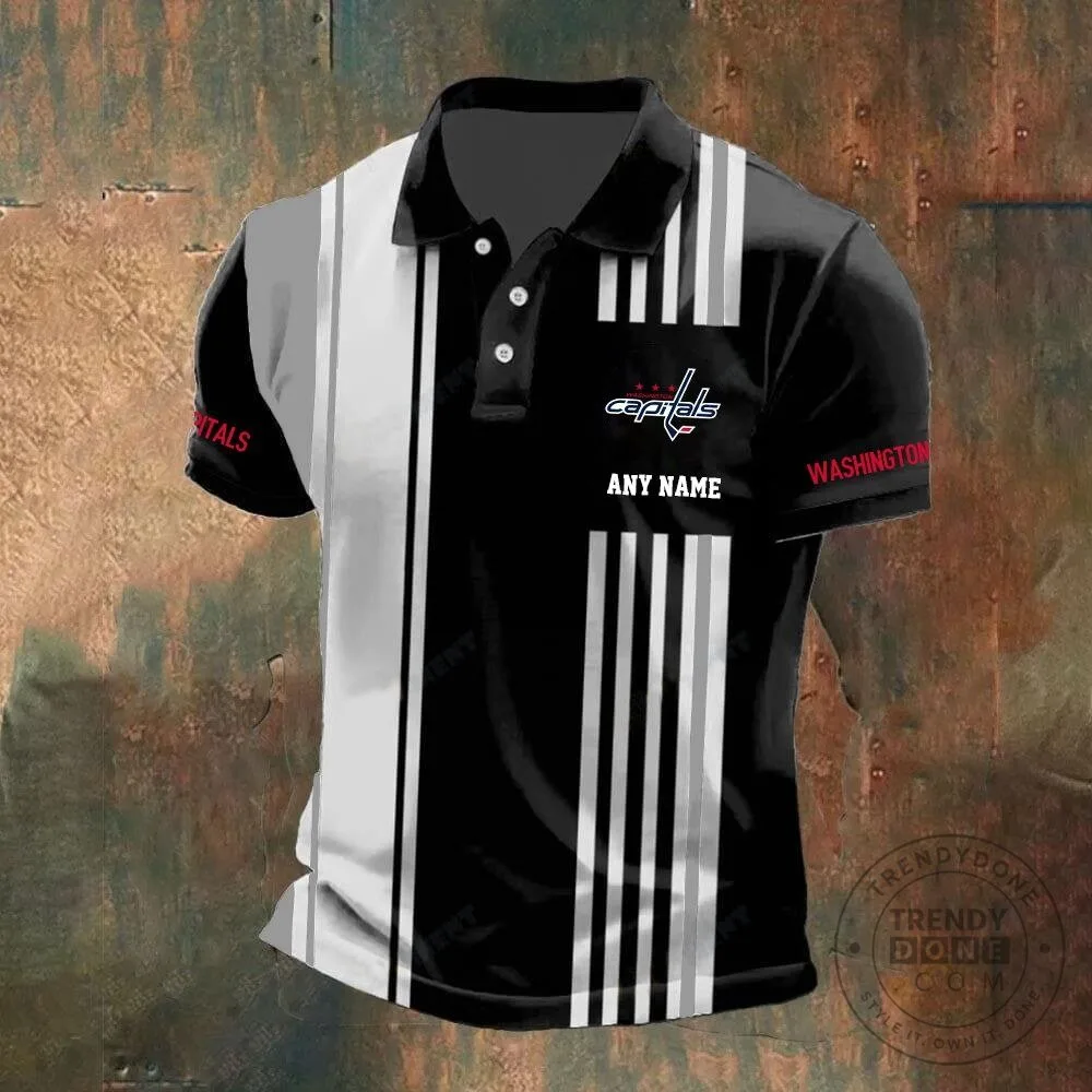 Washington Capitals Personalized Black and White Striped Polo Shirt 14 Washington Capitals Personalized Black and White Striped Polo Shirt