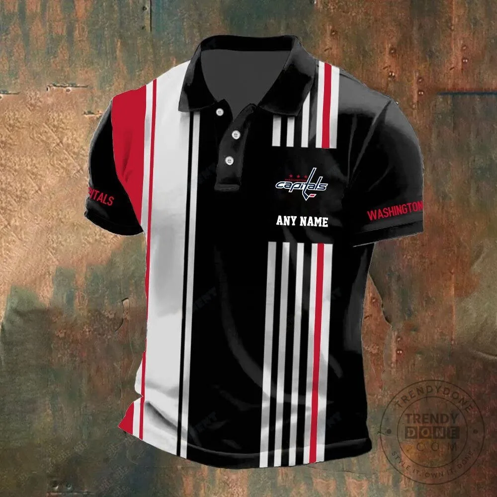 Washington Capitals Personalized Black and White Striped Polo Shirt 16 Washington Capitals Personalized Black and White Striped Polo Shirt