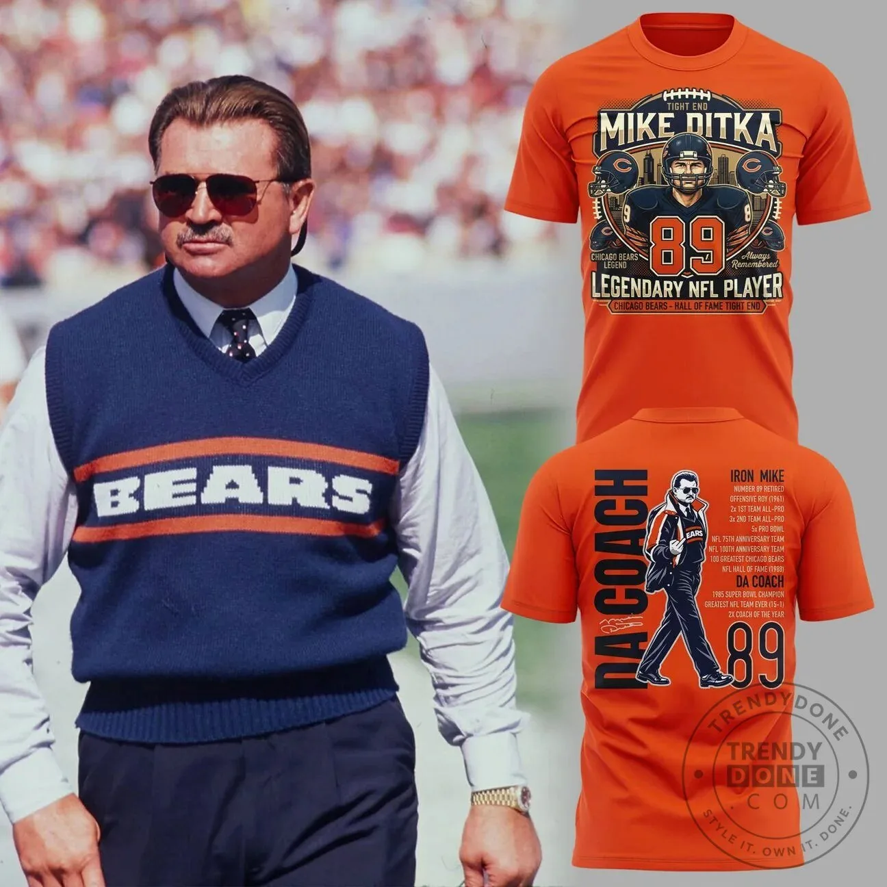 Mike Ditka Chicago Bears Legendary NFL Player Number 89 T-Shirt 2 Mike Ditka Chicago Bears Legendary NFL Player Number 89 T-Shirt