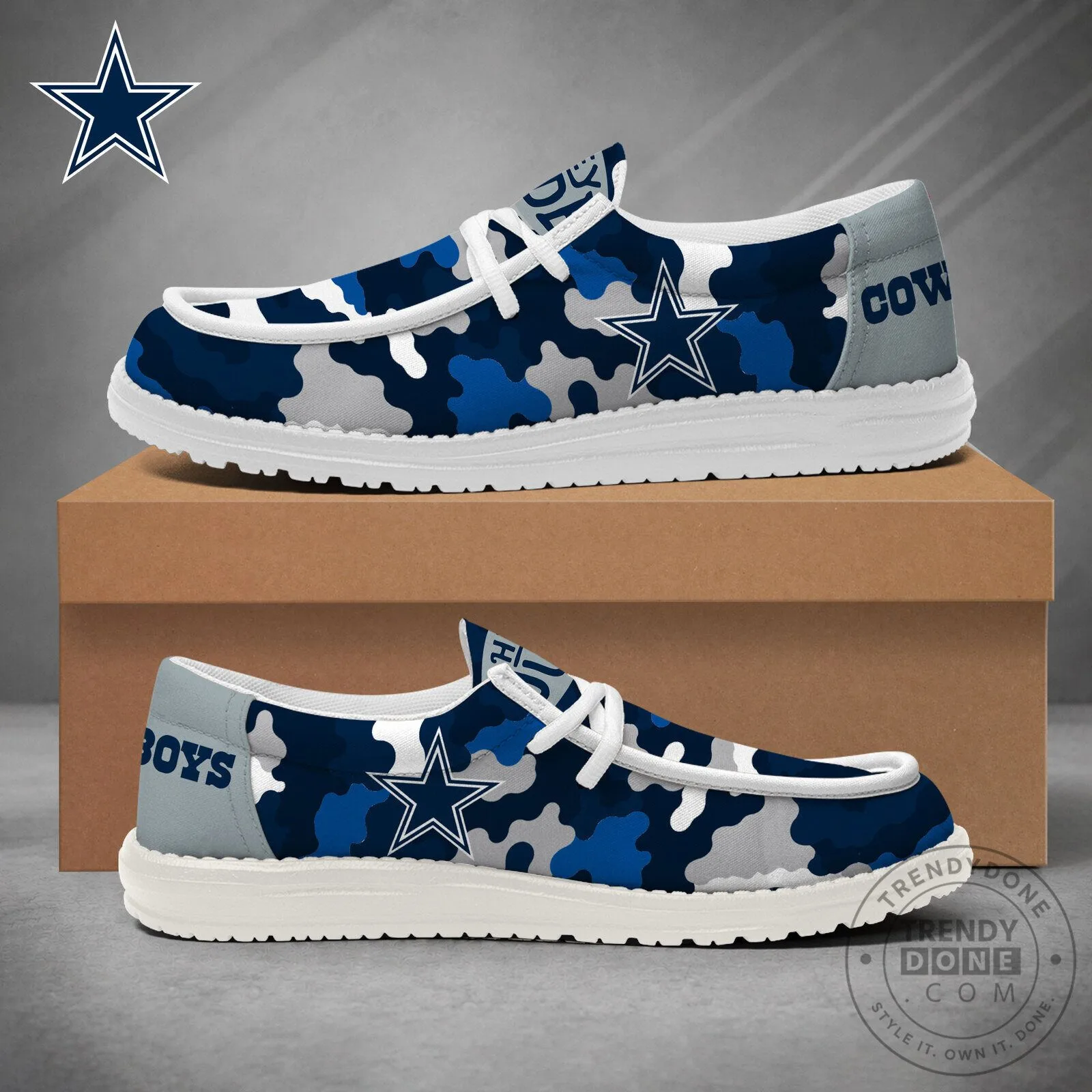 Dallas Cowboys Blue Camouflage Pattern Casual Loafer Shoes for Men